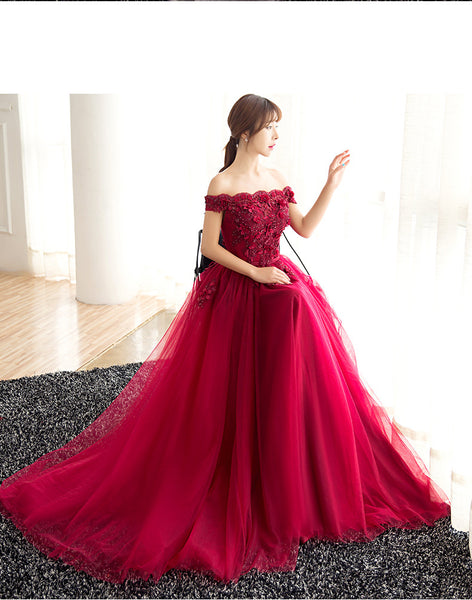 Good Quality Gorgeous Beautiful Evening Bride Off Shoulder Long Banquet Bridesmaid A Line Dress