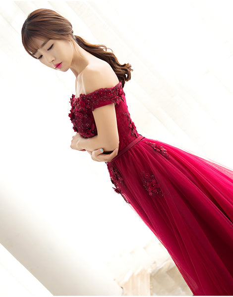 Good Quality Gorgeous Beautiful Evening Bride Off Shoulder Long Banquet Bridesmaid A Line Dress