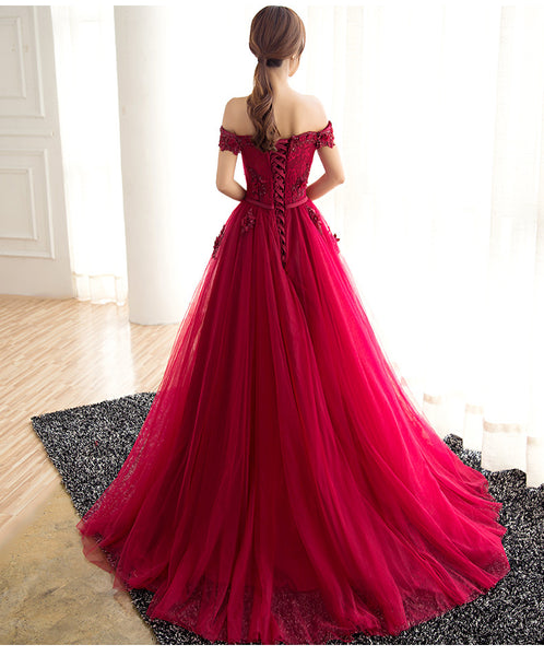 Good Quality Gorgeous Beautiful Evening Bride Off Shoulder Long Banquet Bridesmaid A Line Dress