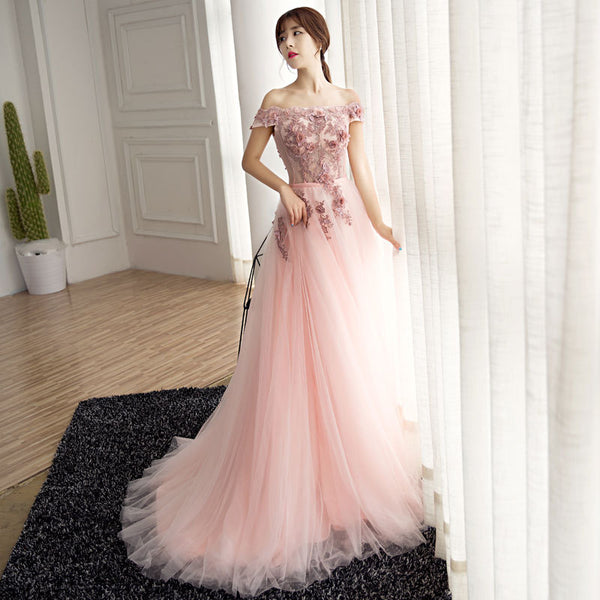 Good Quality Gorgeous Beautiful Evening Bride Off Shoulder Long Banquet Bridesmaid A Line Dress
