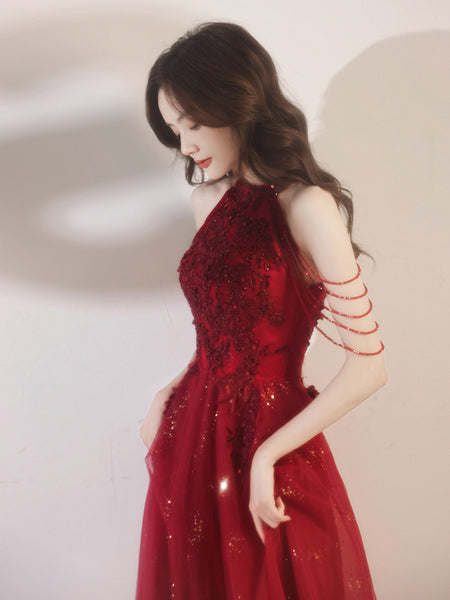 Amazing Beautiful Bride Pink Halter Shoulder Tassel Temperament Long Banquet Evening Party Dress Dresses