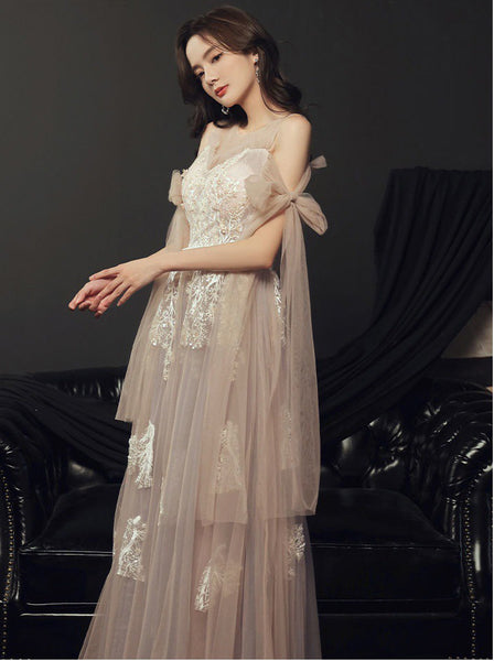 Banquet Elegant Evening Fairy Floral Cozy Champagne Lace Birthday Party Mori Dinner Bridesmaid Dress