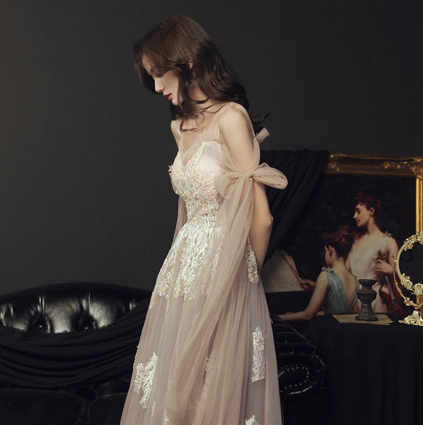 Banquet Elegant Evening Fairy Floral Cozy Champagne Lace Birthday Party Mori Dinner Bridesmaid Dress