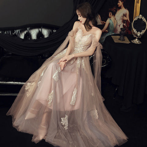 Banquet Elegant Evening Fairy Floral Cozy Champagne Lace Birthday Party Mori Dinner Bridesmaid Dress