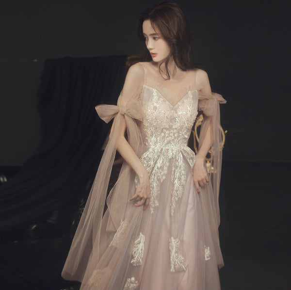 Banquet Elegant Evening Fairy Floral Cozy Champagne Lace Birthday Party Mori Dinner Bridesmaid Dress