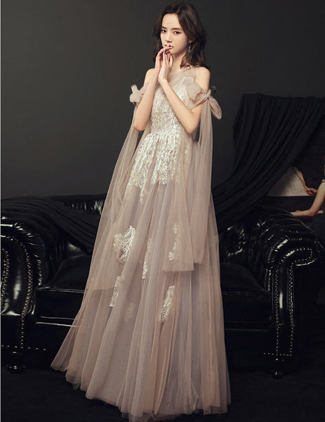 Banquet Elegant Evening Fairy Floral Cozy Champagne Lace Birthday Party Mori Dinner Bridesmaid Dress