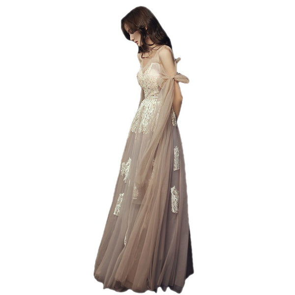 Banquet Elegant Evening Fairy Floral Cozy Champagne Lace Birthday Party Mori Dinner Bridesmaid Dress