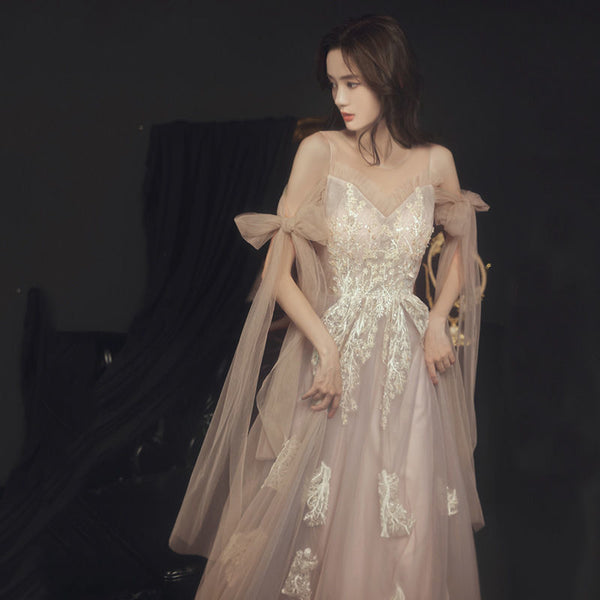 Banquet Elegant Evening Fairy Floral Cozy Champagne Lace Birthday Party Mori Dinner Bridesmaid Dress