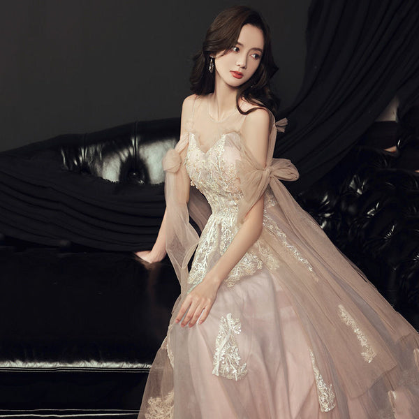 Banquet Elegant Evening Fairy Floral Cozy Champagne Lace Birthday Party Mori Dinner Bridesmaid Dress