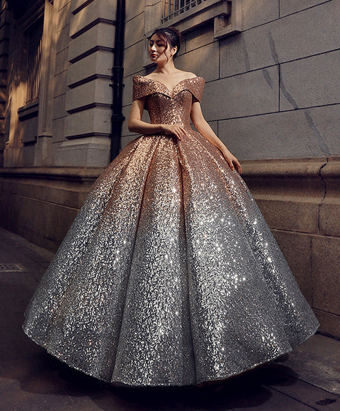 Stunning Gorgeous Bride Off Shoulder Gradient Color Change Sequins Palace Dream Princess Tutu Skirt Wedding Dress