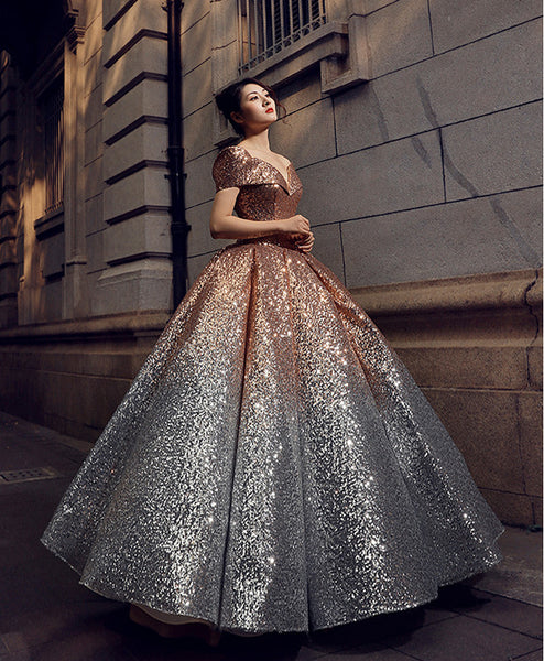 Stunning Gorgeous Bride Off Shoulder Gradient Color Change Sequins Palace Dream Princess Tutu Skirt Wedding Dress