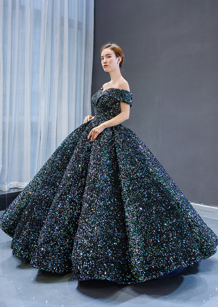 Stunning Gorgeous Bride Off Shoulder Green Sequins Palace Dream Princess Tutu Skirt Wedding Dress