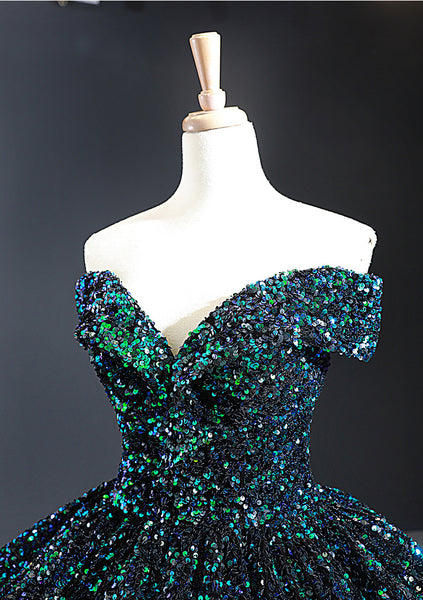 Stunning Gorgeous Bride Off Shoulder Green Sequins Palace Dream Princess Tutu Skirt Wedding Dress