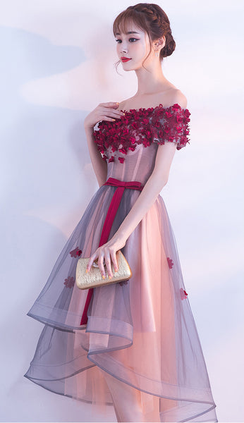 Elegant Absolutely Love Evening Off Shoulder Banquet Birthday Party Appliques Flowers Dinner Irregular Dress