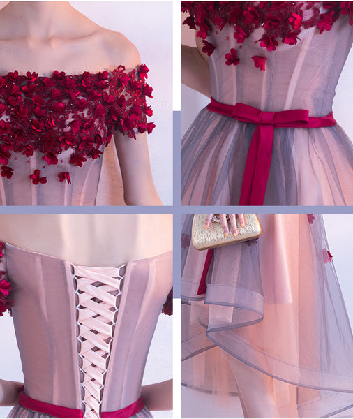 Elegant Absolutely Love Evening Off Shoulder Banquet Birthday Party Appliques Flowers Dinner Irregular Dress