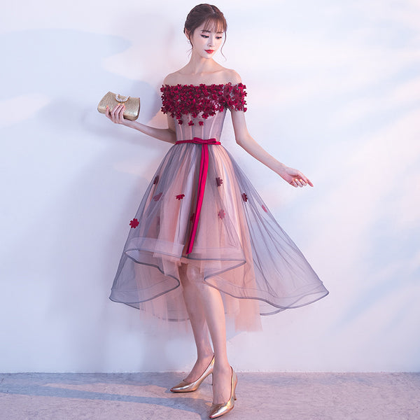 Elegant Absolutely Love Evening Off Shoulder Banquet Birthday Party Appliques Flowers Dinner Irregular Dress