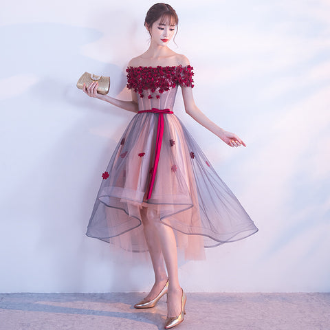 Elegant Absolutely Love Evening Off Shoulder Banquet Birthday Party Appliques Flowers Dinner Irregular Dress