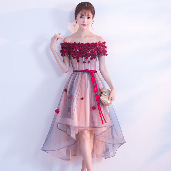 Elegant Absolutely Love Evening Off Shoulder Banquet Birthday Party Appliques Flowers Dinner Irregular Dress