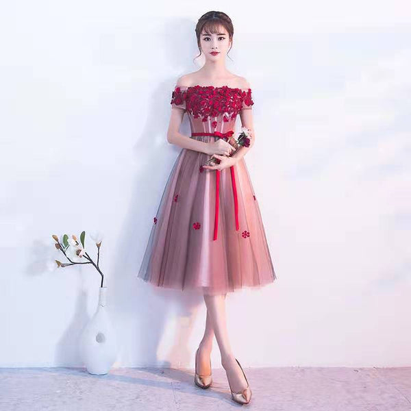 Elegant Absolutely Love Evening Off Shoulder Banquet Birthday Party Appliques Flowers Dinner Irregular Dress