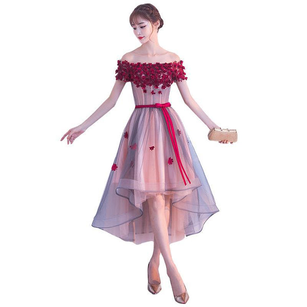 Elegant Absolutely Love Evening Off Shoulder Banquet Birthday Party Appliques Flowers Dinner Irregular Dress