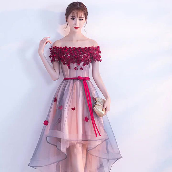 Elegant Absolutely Love Evening Off Shoulder Banquet Birthday Party Appliques Flowers Dinner Irregular Dress