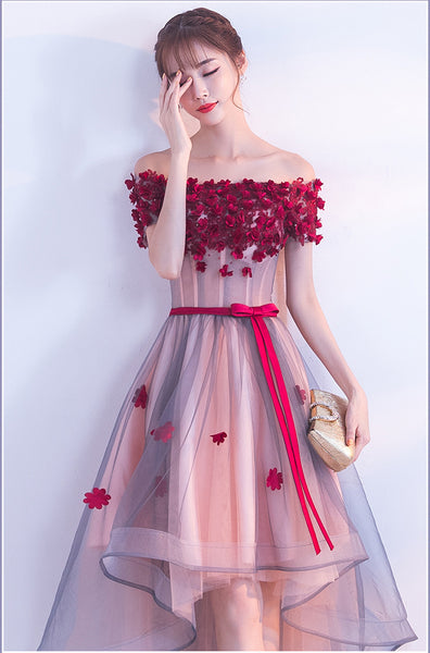 Elegant Absolutely Love Evening Off Shoulder Banquet Birthday Party Appliques Flowers Dinner Irregular Dress