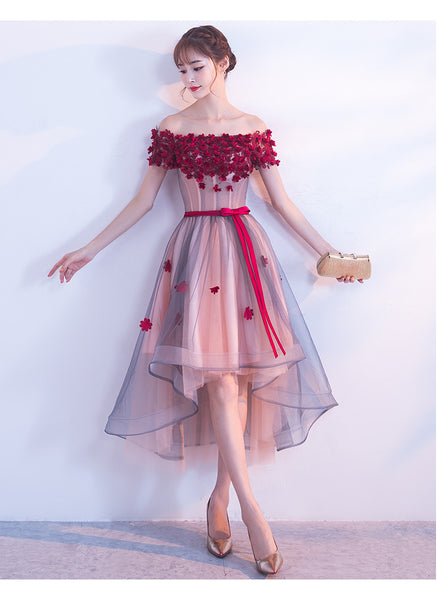 Elegant Absolutely Love Evening Off Shoulder Banquet Birthday Party Appliques Flowers Dinner Irregular Dress