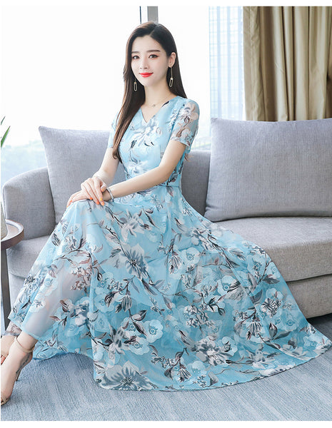 Great Look Fairy Summer Floral Printed Large Size Long Large Swing Bohemian Beach Dress