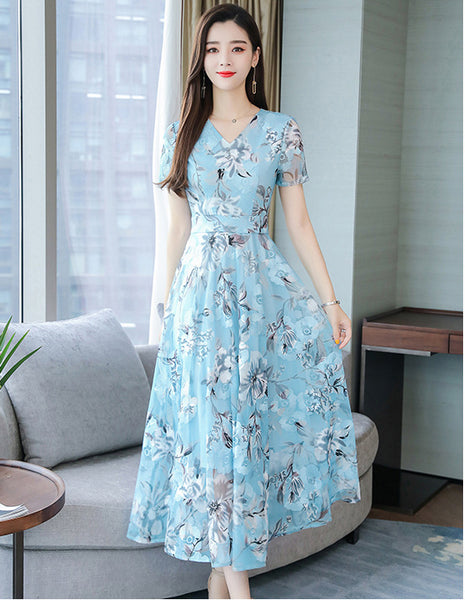 Great Look Fairy Summer Floral Printed Large Size Long Large Swing Bohemian Beach Dress