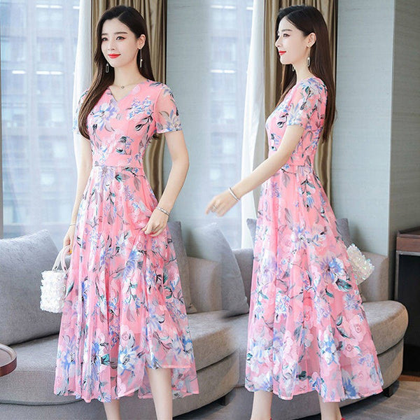 Great Look Fairy Summer Floral Printed Large Size Long Large Swing Bohemian Beach Dress