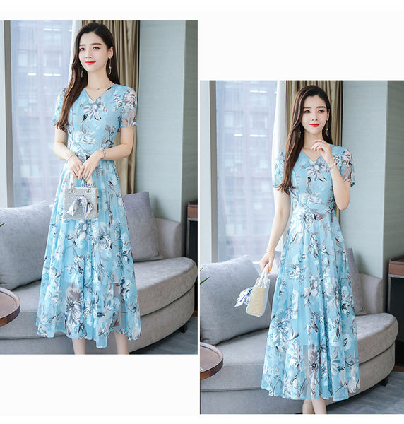 Great Look Fairy Summer Floral Printed Large Size Long Large Swing Bohemian Beach Dress