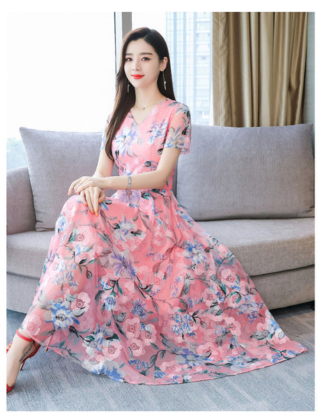 Great Look Fairy Summer Floral Printed Large Size Long Large Swing Bohemian Beach Dress