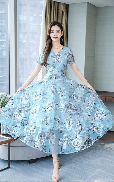 Great Look Fairy Summer Floral Printed Large Size Long Large Swing Bohemian Beach Dress