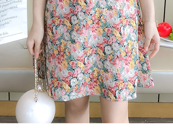 Summer Sweet Chic Women Fashion Irregular Length Chiffon Floral Spaghetti Strap Cake Dress