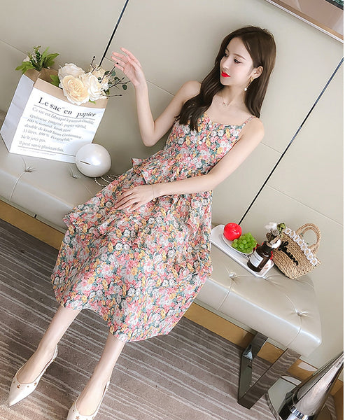 Look Great Summer Chic Women Fashion Colorful Chiffon Floral Short Sleeve A-Line Dress