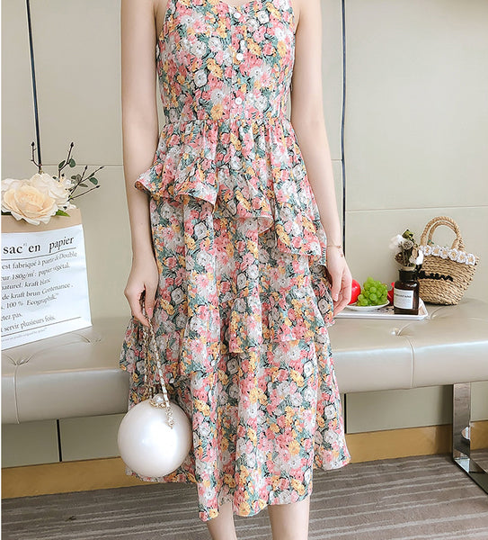 Look Great Summer Chic Women Fashion Colorful Chiffon Floral Short Sleeve A-Line Dress