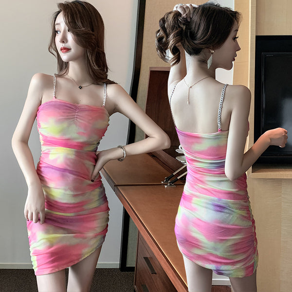 Beautiful Summer Fashion Sexy Women Rainbow Strap Sling Gradient Color Mini Dress