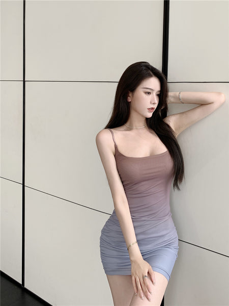 Temperament Summer Women Gradient Mesh Elastic Fit High Waist Hip Bodycon Dress