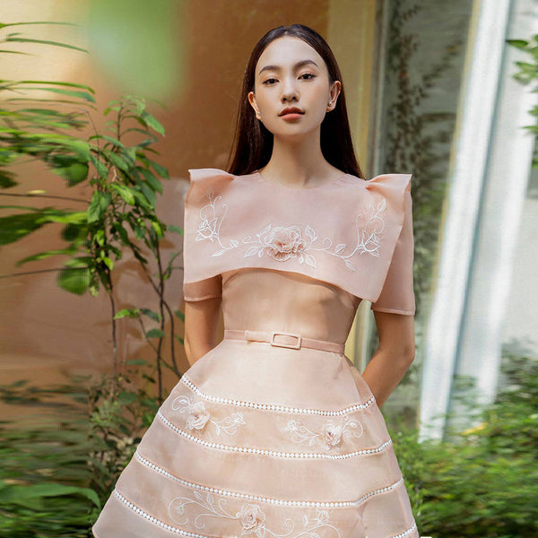 Cyber Fashion Design Summer new Organza Square Collar Texture 3D Embroidery Floral Flowers Ladies Dress Skirt