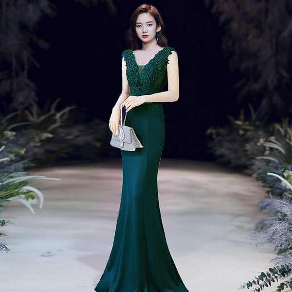 Fairy Temperament Attractive Women Evening V Neck Sleeveless Bridesmaid Long Fishtail Dress