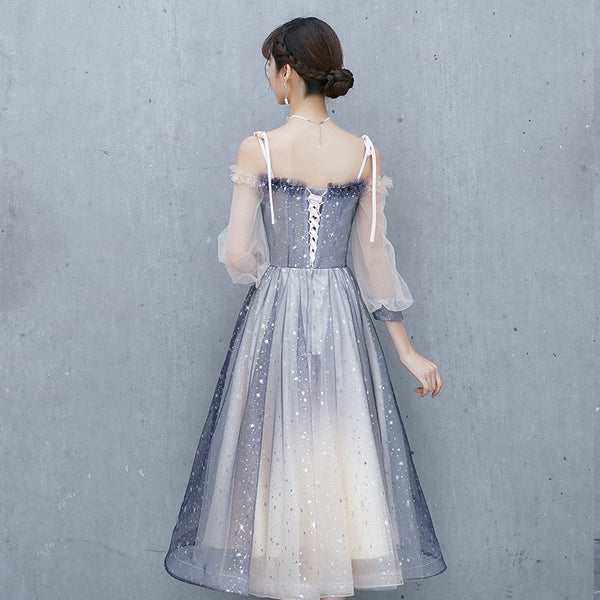 Gorgeous Fairy Temperament Banquet Evening Shoulder Strap Floral Waist Mesh Sleeves Women Dress