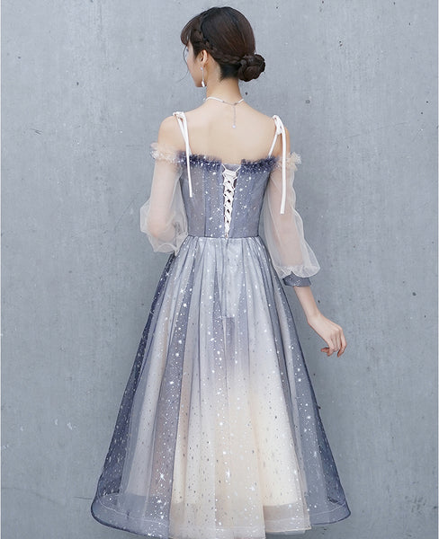 Gorgeous Fairy Temperament Banquet Evening Shoulder Strap Floral Waist Mesh Sleeves Women Dress