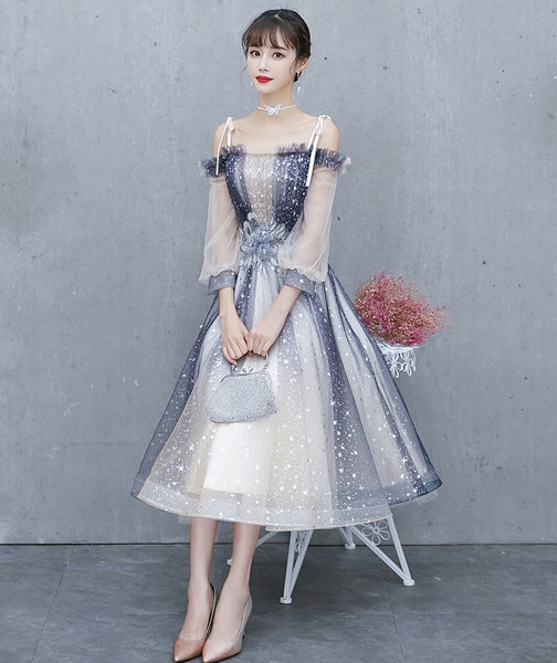 Gorgeous Fairy Temperament Banquet Evening Shoulder Strap Floral Waist Mesh Sleeves Women Dress