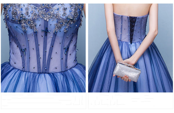 Gorgeous Banquet Elegant Sexy Ladies Royal Blue Tube Top Off Shoulder Floral Embroidered Noble Bridesmaid Dress