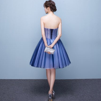 Gorgeous Banquet Elegant Sexy Ladies Royal Blue Tube Top Off Shoulder Floral Embroidered Noble Bridesmaid Dress