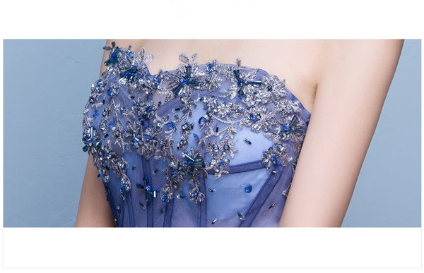 Gorgeous Banquet Elegant Sexy Ladies Royal Blue Tube Top Off Shoulder Floral Embroidered Noble Bridesmaid Dress