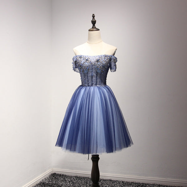 Gorgeous Banquet Elegant Sexy Ladies Royal Blue Short Sleeves Floral Embroidered Noble Bridesmaid Dress