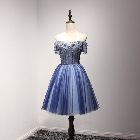 Gorgeous Banquet Elegant Sexy Ladies Royal Blue Short Sleeves Floral Embroidered Noble Bridesmaid Dress