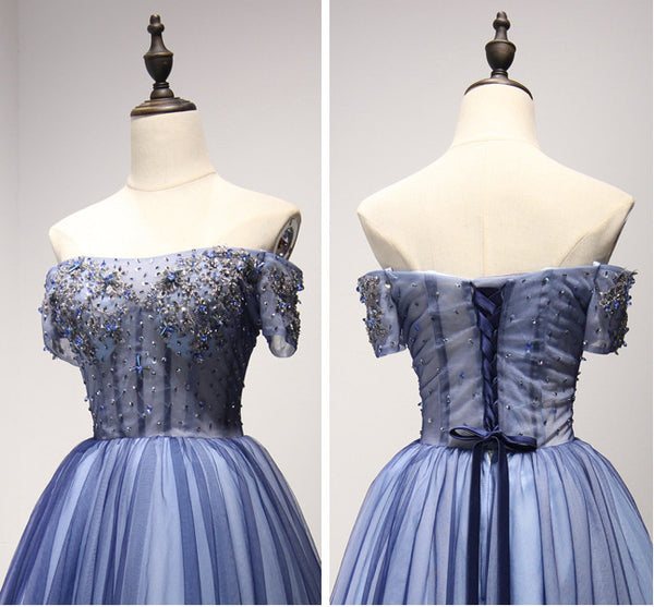 Gorgeous Banquet Elegant Sexy Ladies Royal Blue Short Sleeves Floral Embroidered Noble Bridesmaid Dress