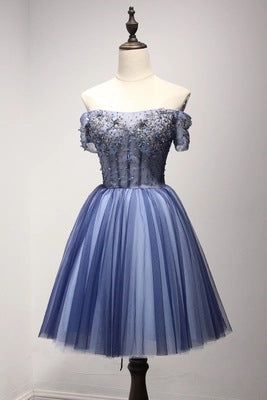 Gorgeous Banquet Elegant Sexy Ladies Royal Blue Short Sleeves Floral Embroidered Noble Bridesmaid Dress